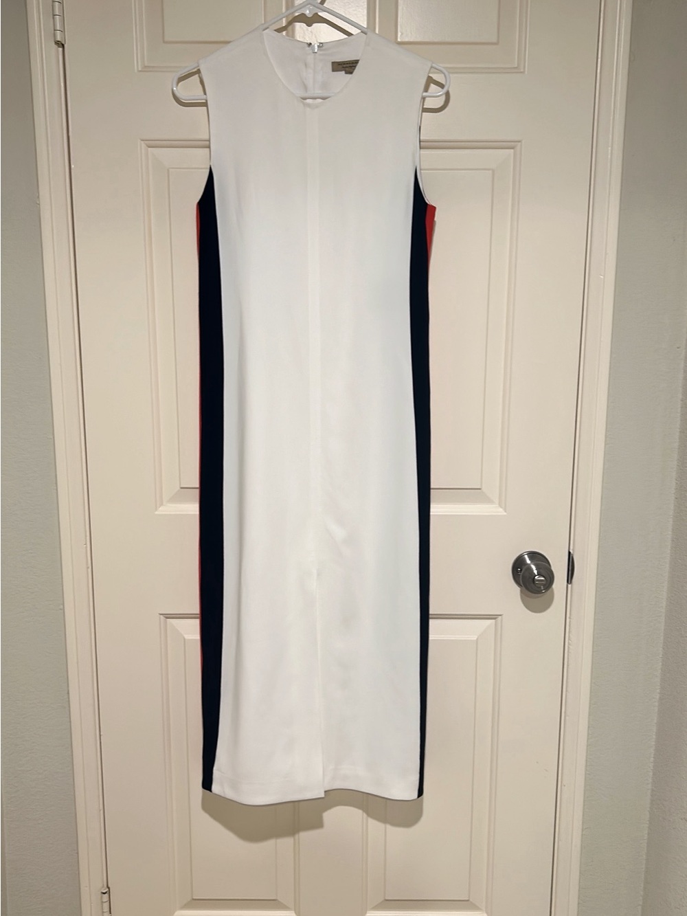 Burberry White Sleeveless Shift Dress with Navy & Red Side Panels